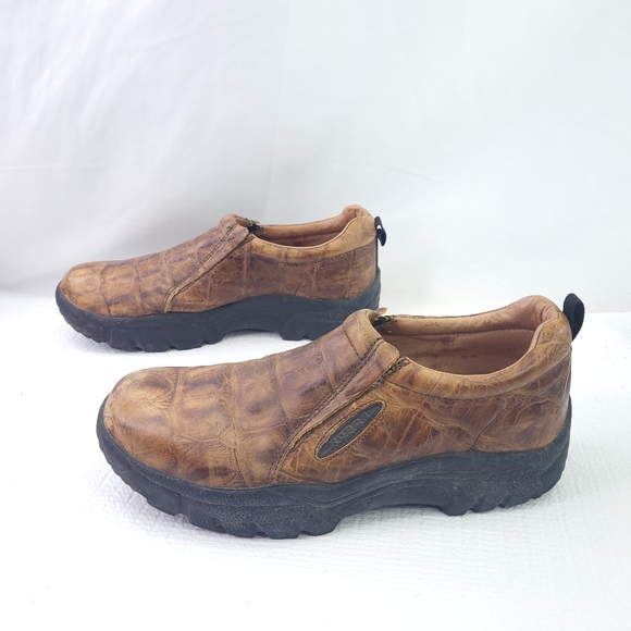 Roper Loafers Mens Size 10 Brown Leather Slip On Dress Shoes Croc Print Comfort - Picture 4 of 9